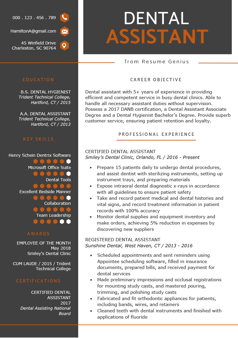 entry level dental assistant resume summary