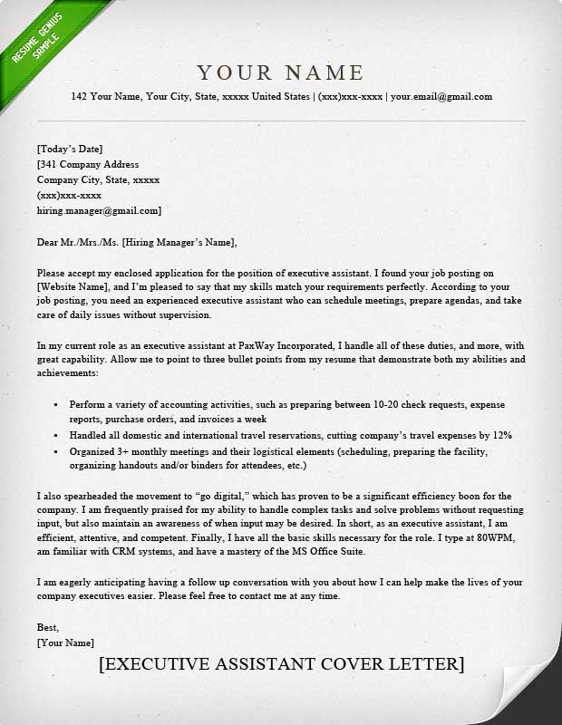 Administrative Assistant  Executive Assistant Cover Letter Samples  Resume Genius