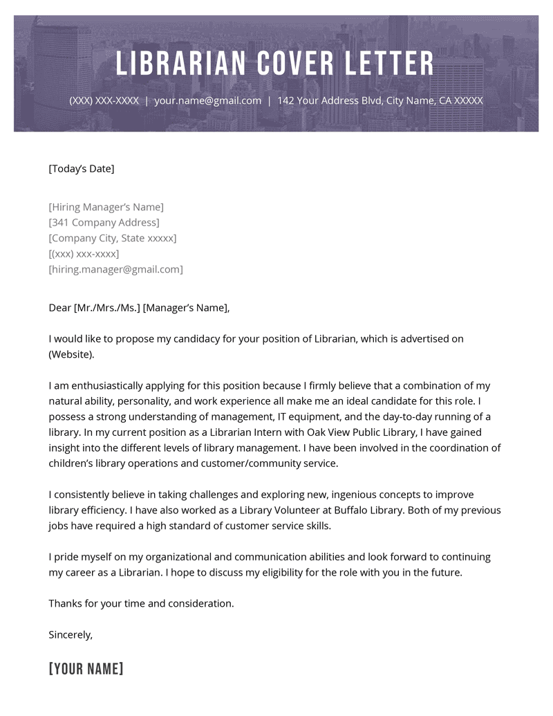 cover letter for an academic librarian position