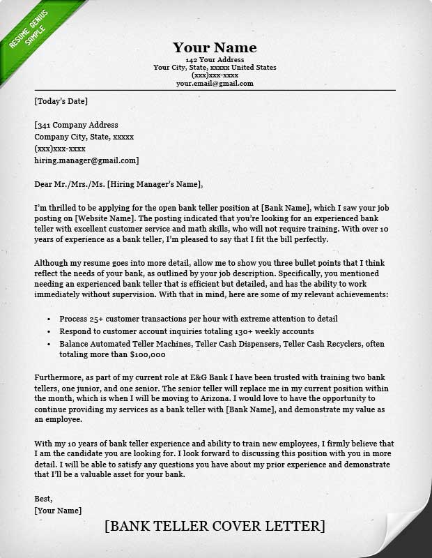 example of cover letter for td bank