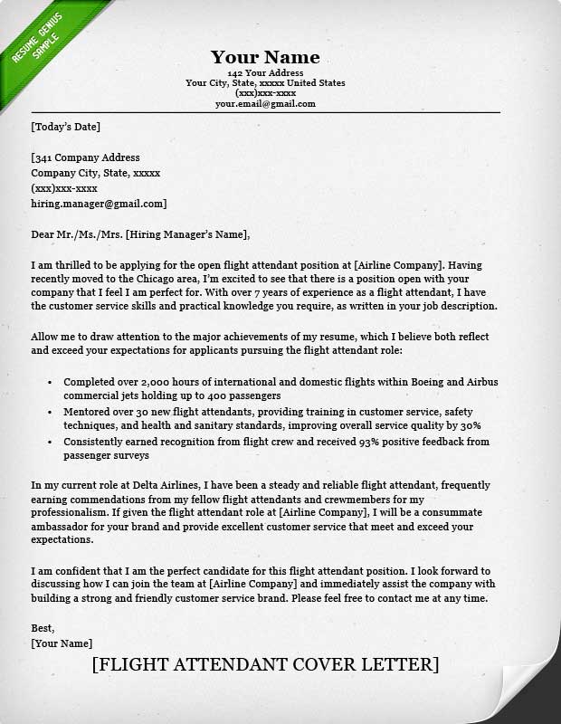 Flight Attendant Cover Letter Example   Flight Attendant Cover Letter Classic 