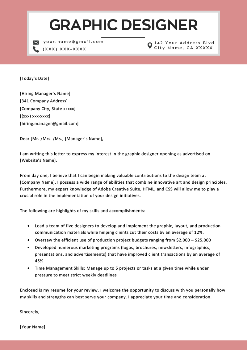 cover letter examples graphic design