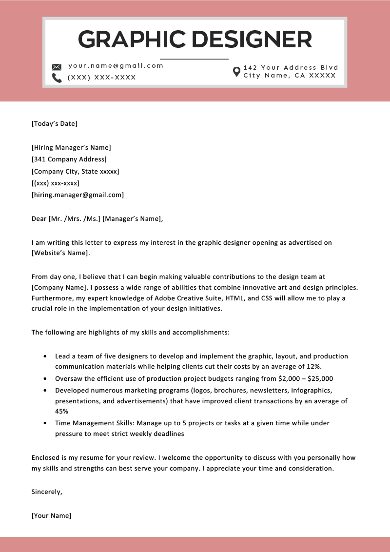 cover letter example graphic design