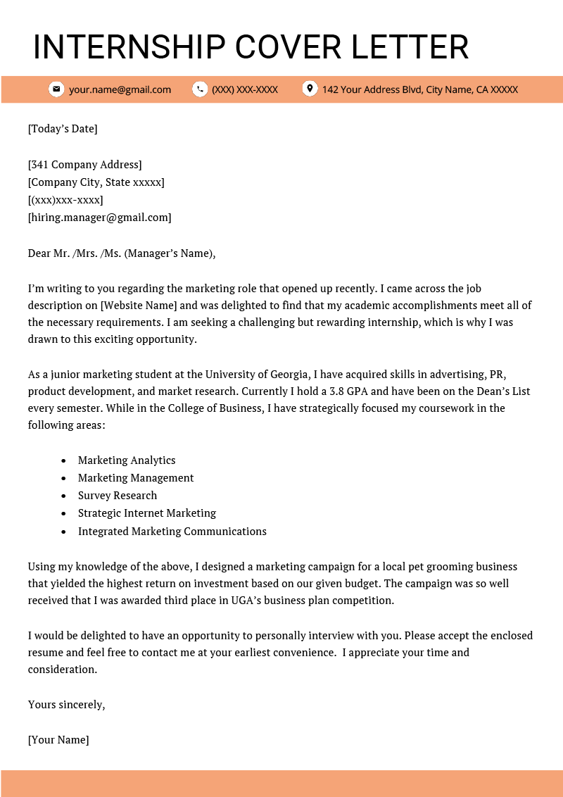 Cover Letter for Internship Example [+4 Key Writing Tips 