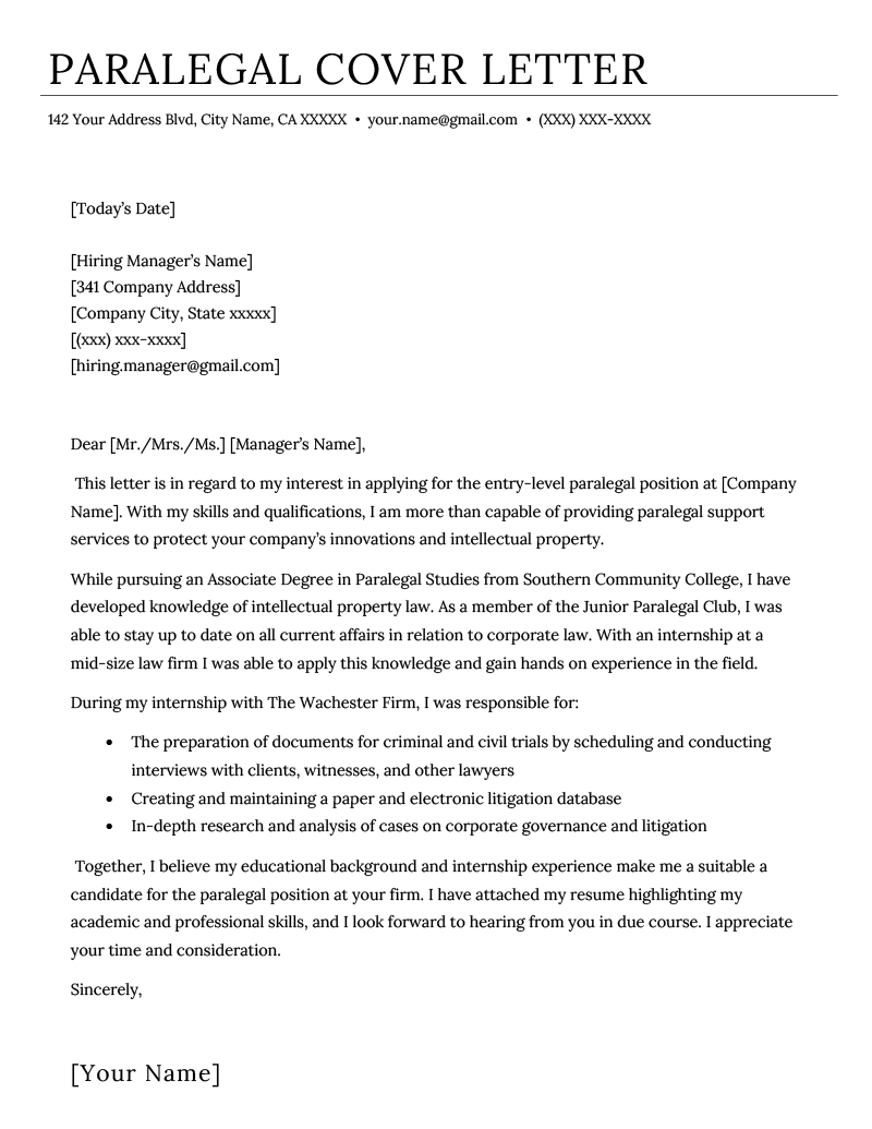 Paralegal Cover Letter Example Writing Tips