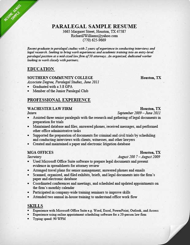 Paralegal Resume Sample & Writing Guide