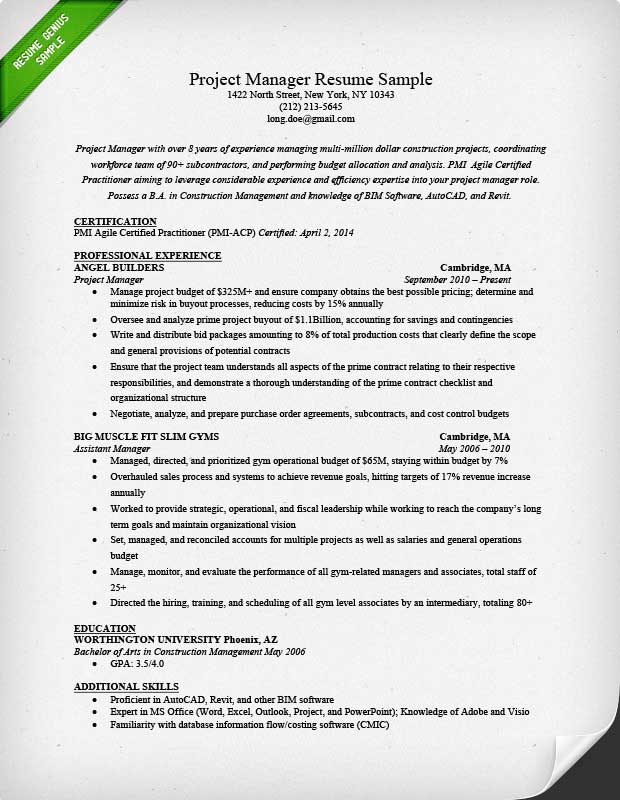 Project Manager Resume Sample & Writing Guide | RG