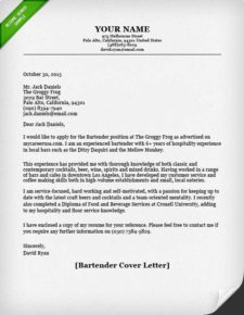 Bartender Cover Letter | Resume Genius