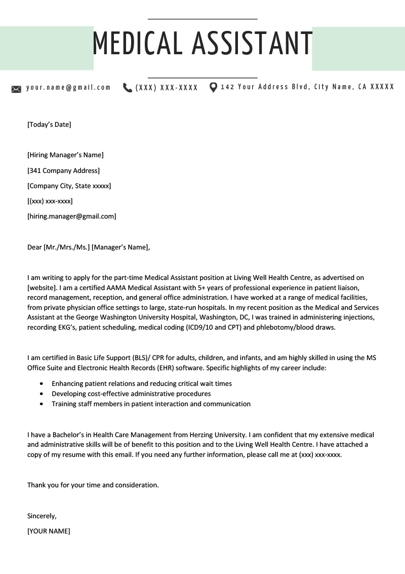 medical job cover letter examples