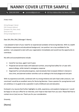 Child Care Cover Letter Free Example Resume Genius