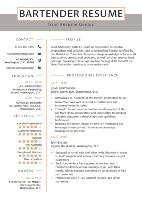 bartender resume examples