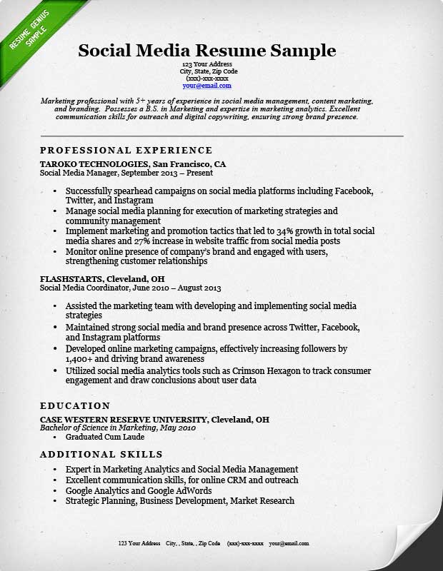 Social Media Resume Sample | Resume Genius