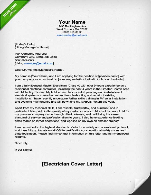 how to write a cover letter electrician