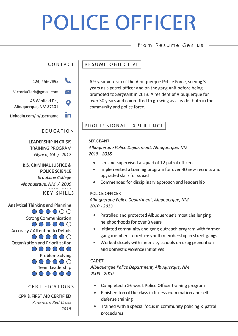 resume sample police officer