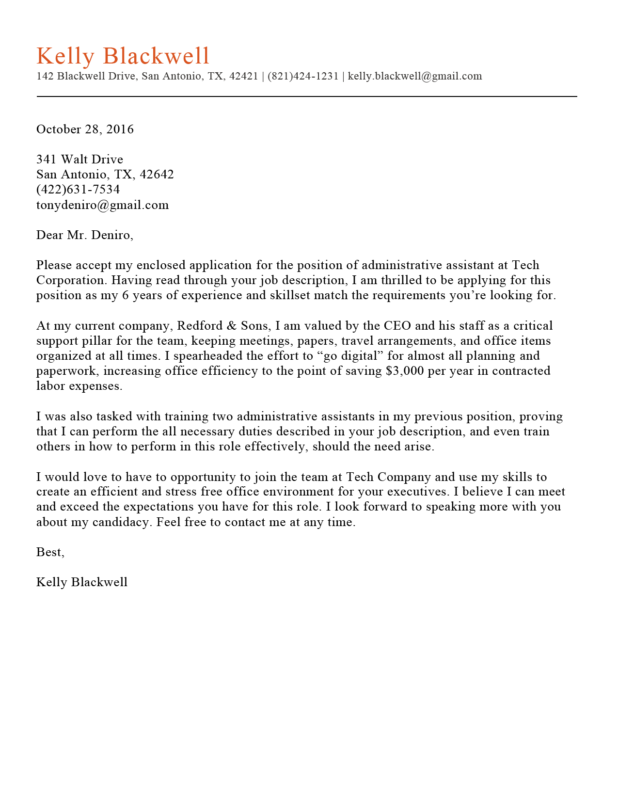 milano cover letter template