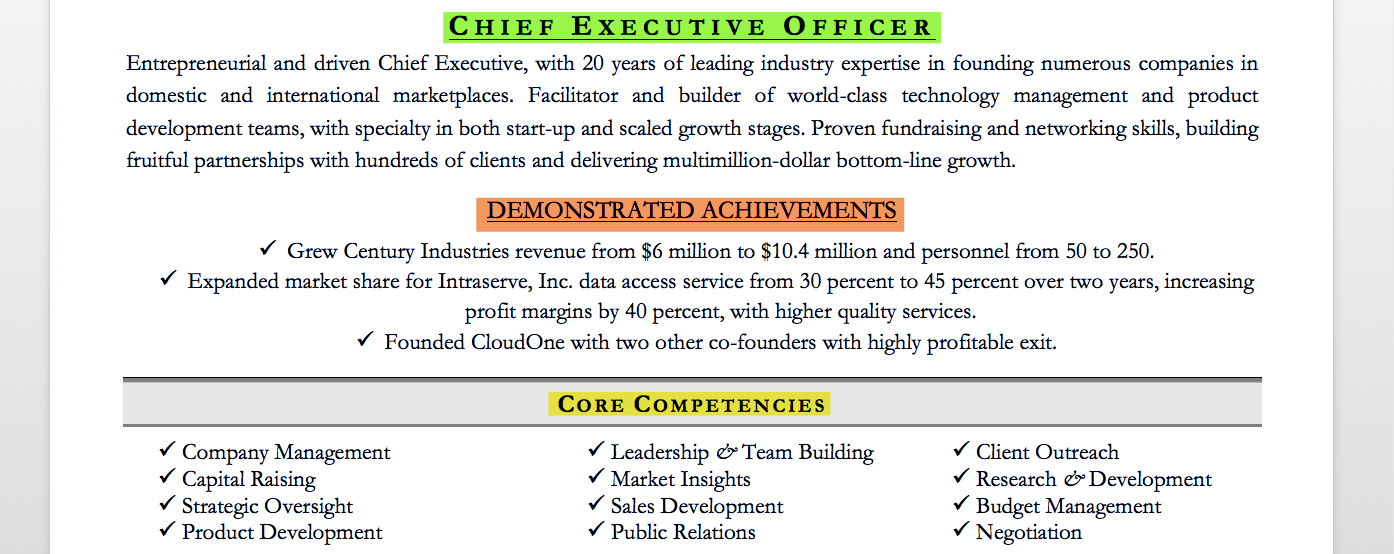 Executive Resume Examples Amp Writing Tips Ceo Cio Cto