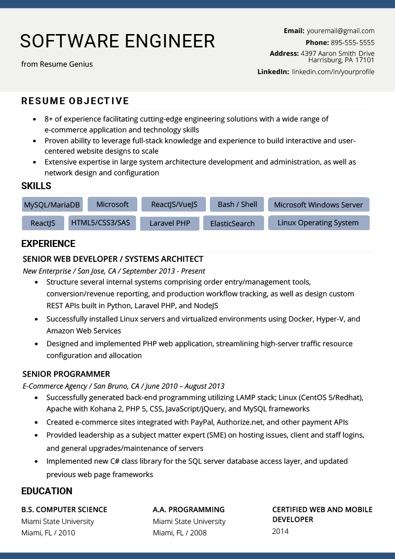 Software Engineer Resume Example Writing Tips Resume Genius