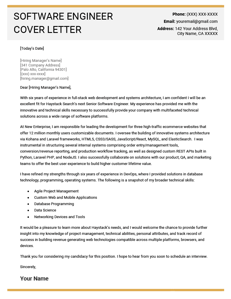 Software Engineering Cover Letter from resumegenius.com