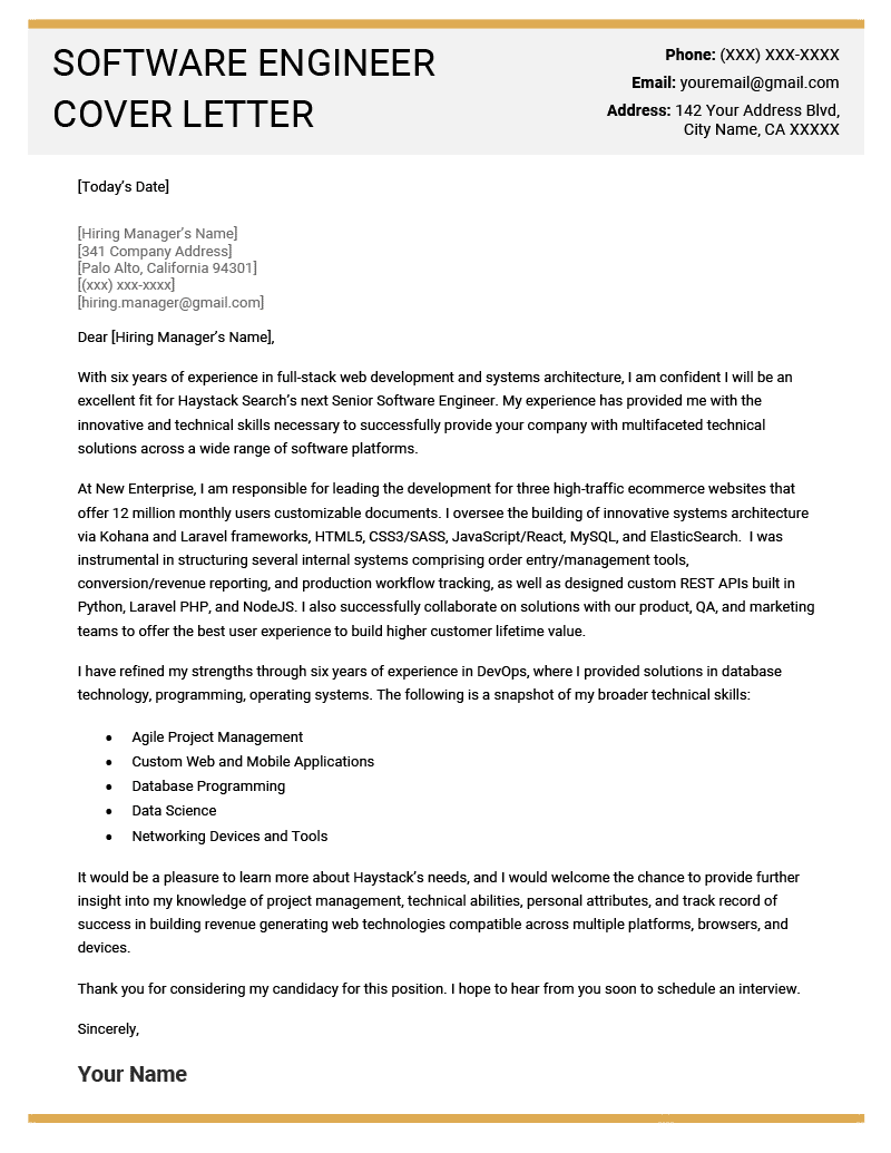 Software Engineer Cover Letter Example Writing Tips