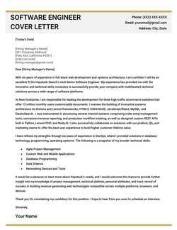 A software engineer cover letter example template.