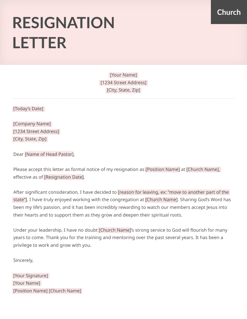 Sample Letter For Leaving A Church