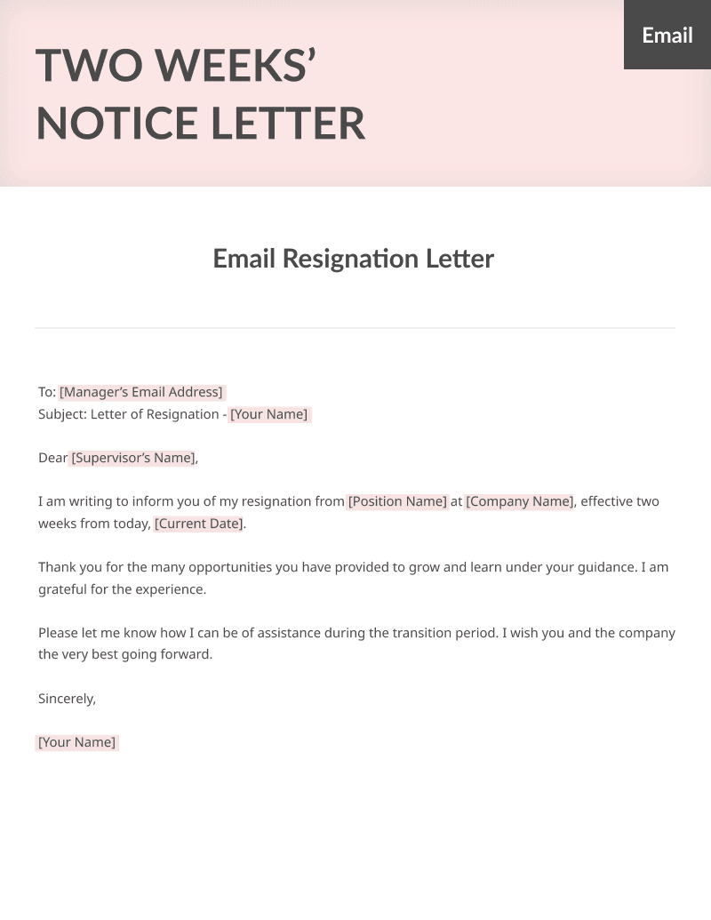 Two Week Notice Letter To Employer from resumegenius.com