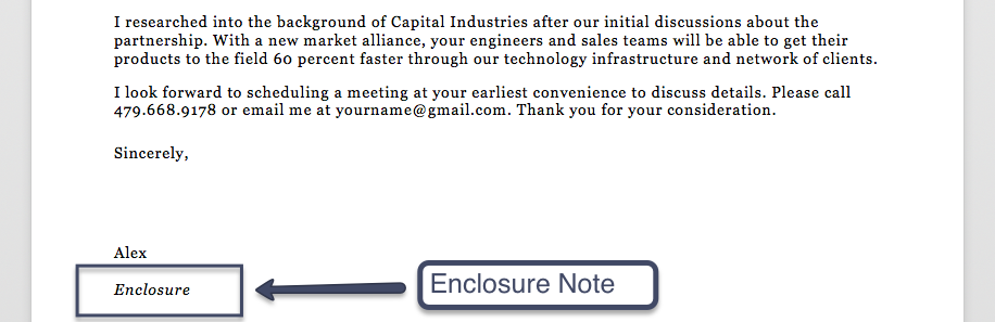 An example of enclosure on a standard business letter format