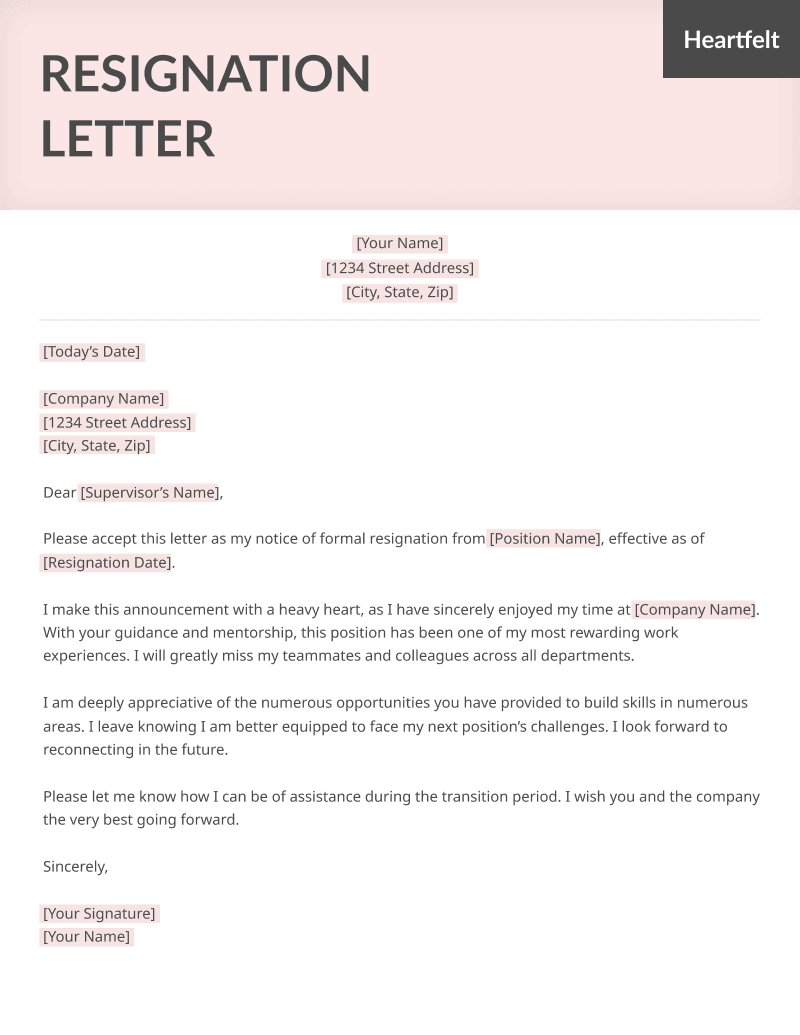 Employment Resignation Letter Sample