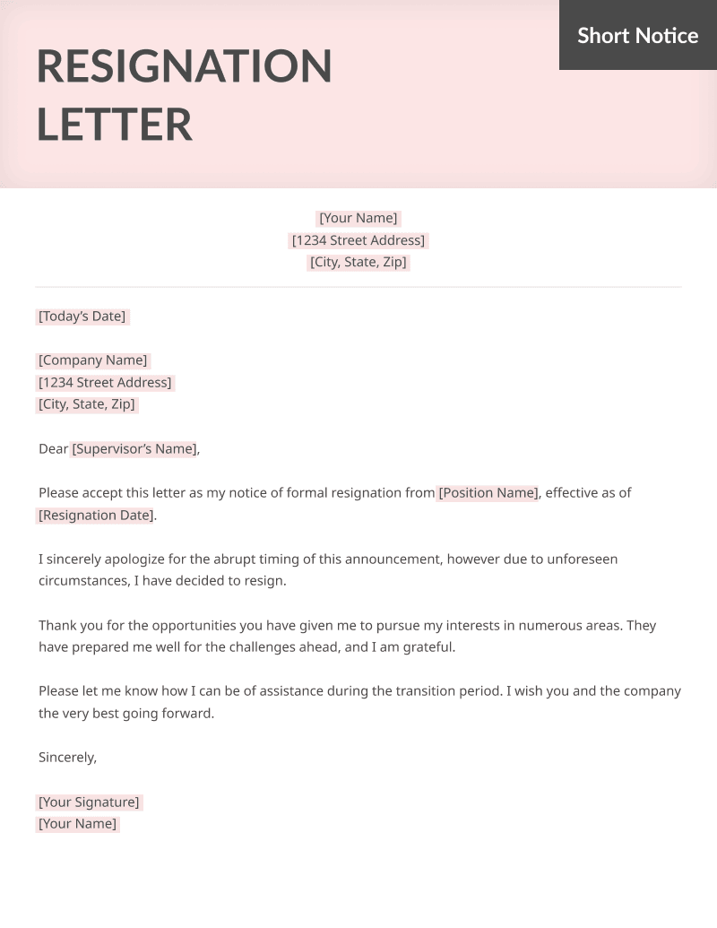 Resignation Letter Sample Going Back To School