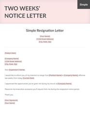 14 Simple Resignation Letter Template 1 Month Notice Images Picture