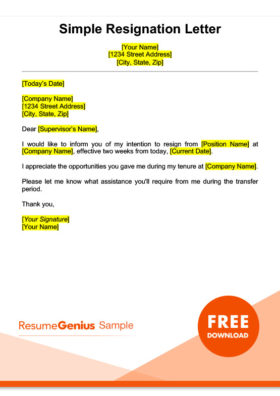 Positive Resignation Letter Sample