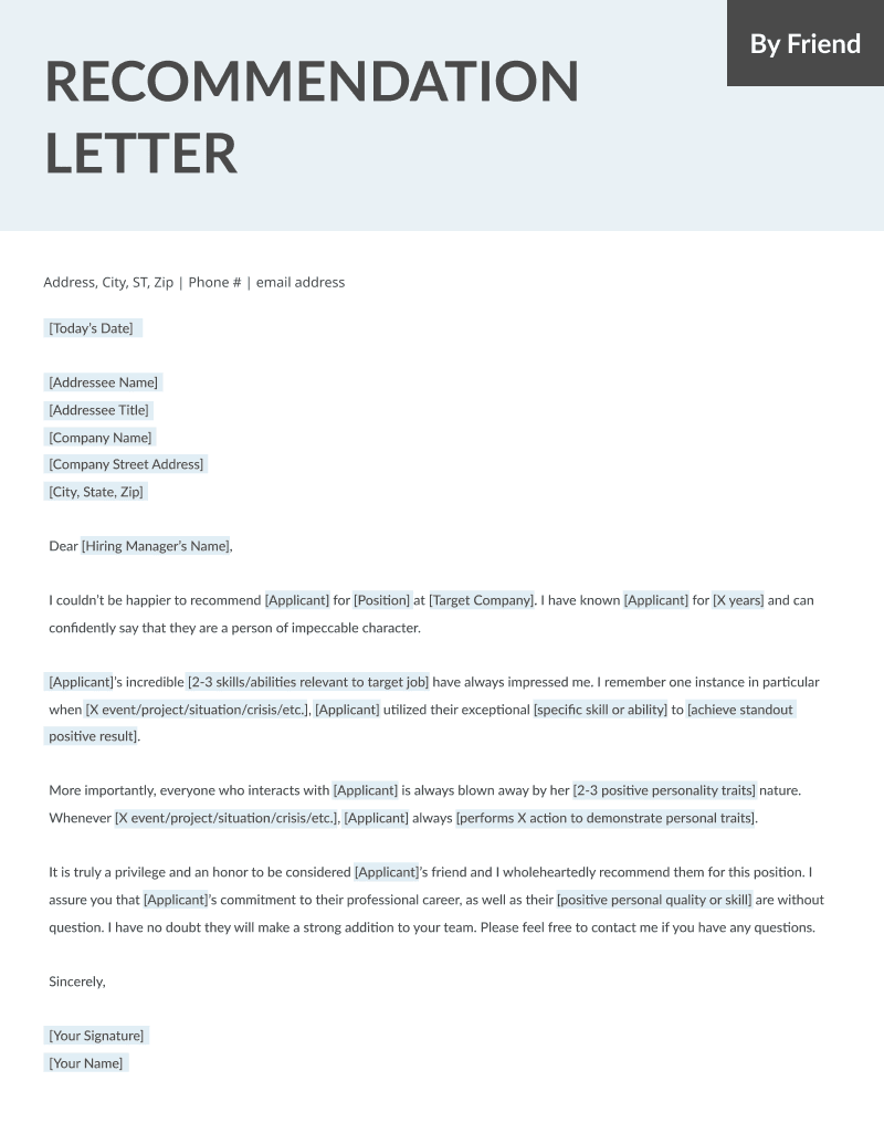 Personal Recommendation Letter Sample from resumegenius.com