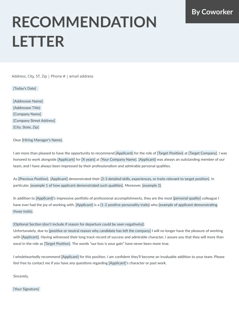Letter Of Recommendation For Coworker Examples from resumegenius.com