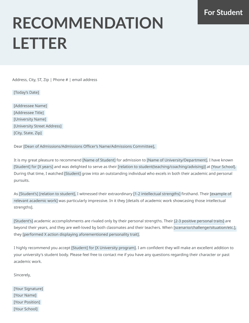 Draft Reference Letter