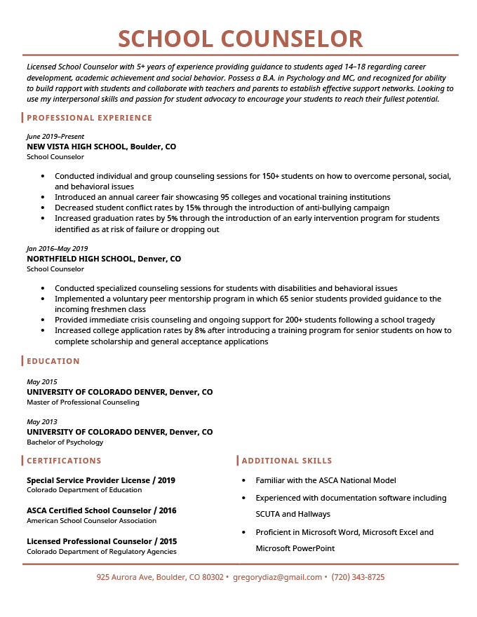 objective statement resume counselor