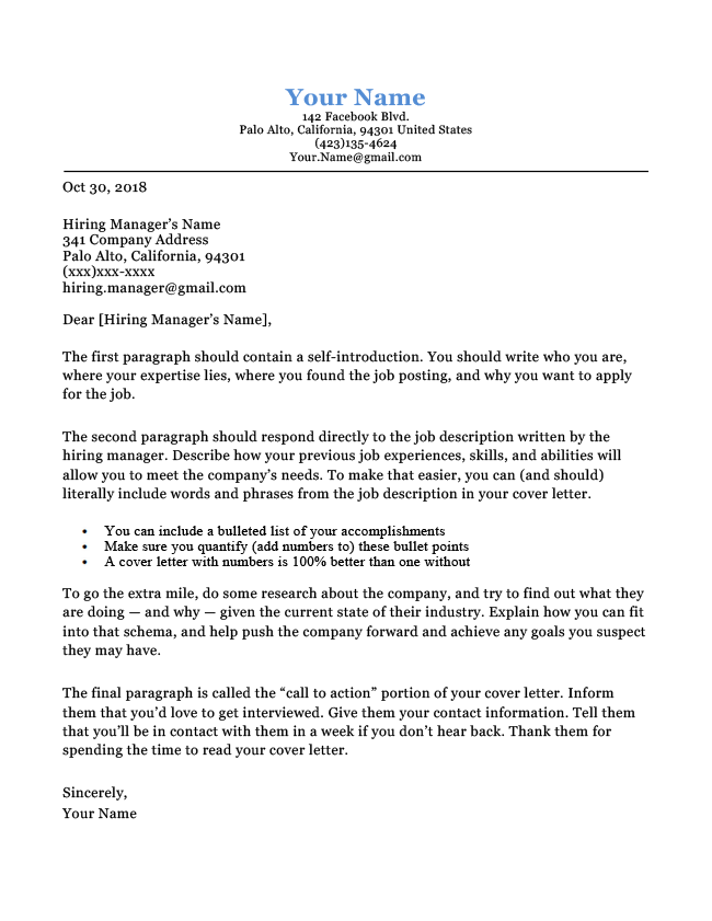 Template Word Cover Letter - Online Cover Letter Library