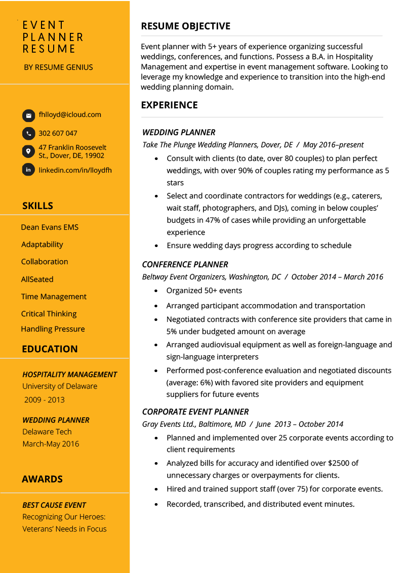 Cover Letter Event Planner from resumegenius.com