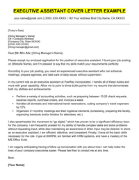 Executive Assistant Cover Letter Example Template