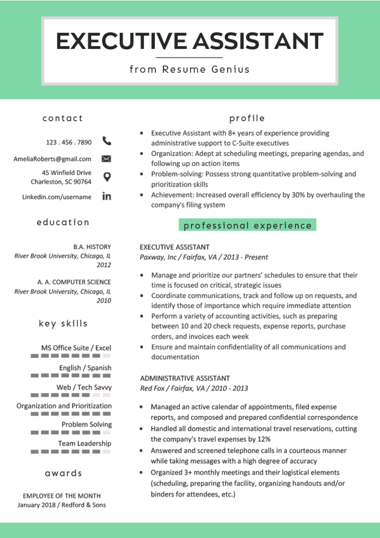 Executive Assistant Resume Example & Writing Tips | RG