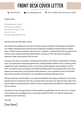 Receptionist Cover Letter Example Resume Genius