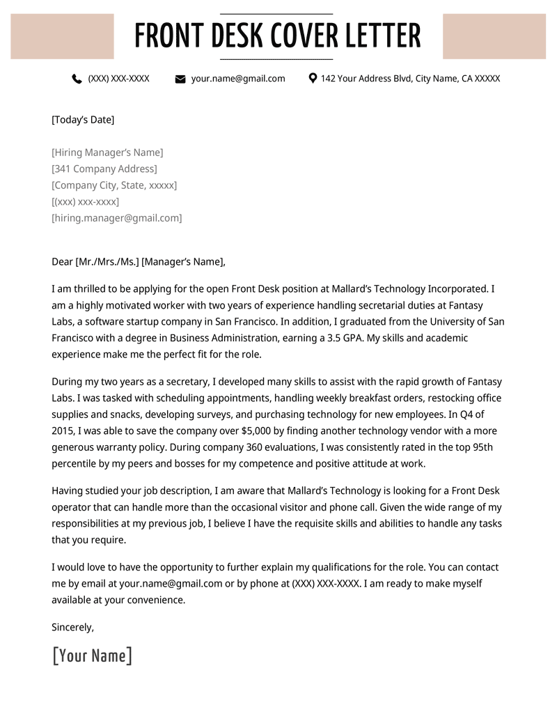 Cover Letter For Receptionist Job from resumegenius.com