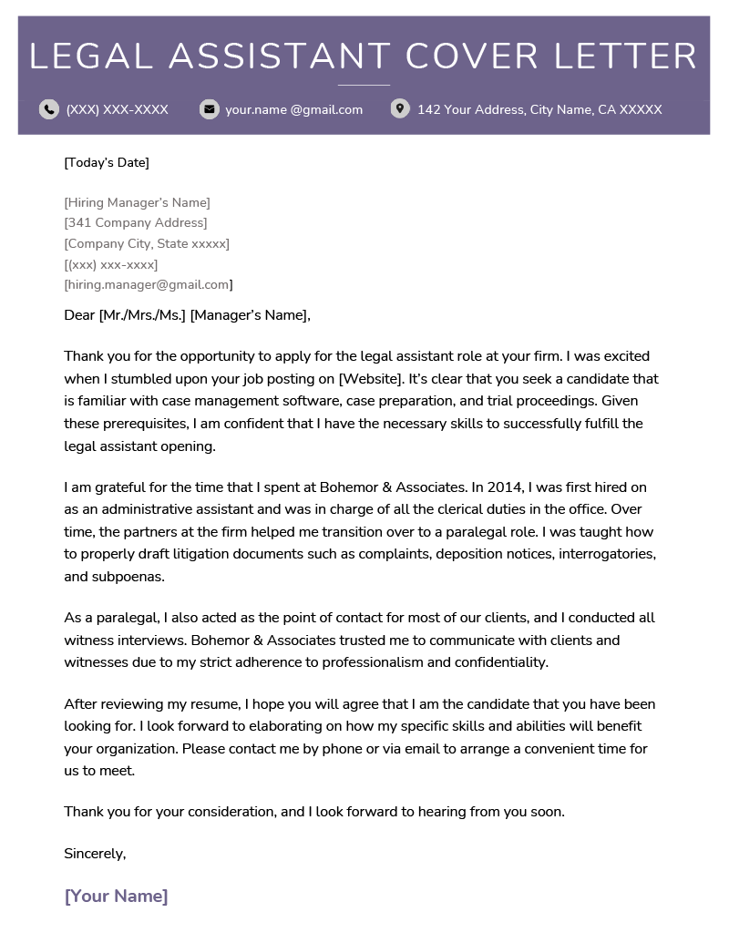 Legal Assistant Cover Letter Example (Free Download)