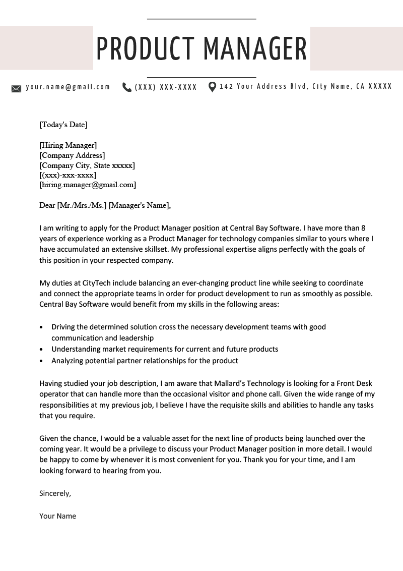 Product Manager Cover Letter Sample | Resume Genius
