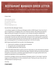 Restaurant Manager Cover Letter Examples Uk