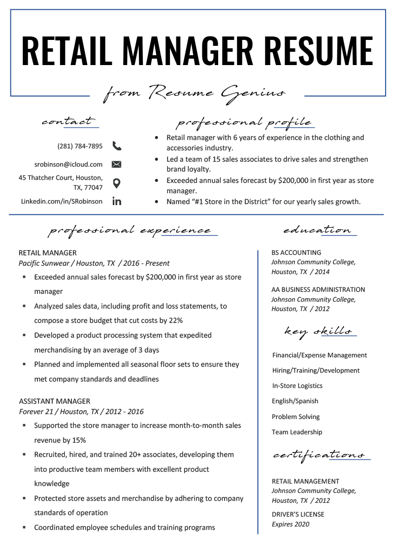 Retail Manager Resume Example Writing Tips Rg