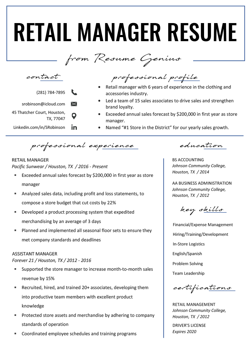 Retail Manager Resume Template