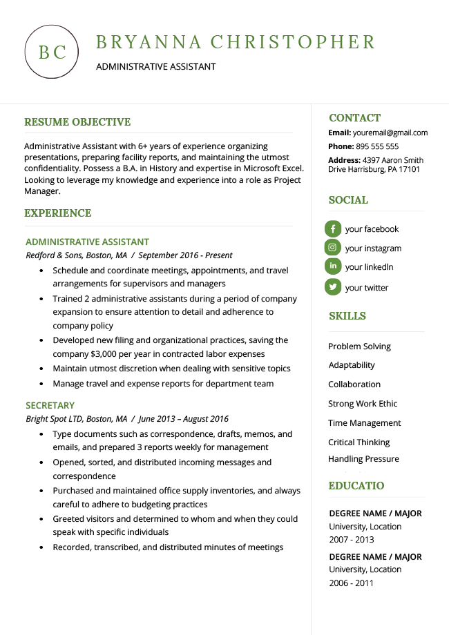 Resume format or template