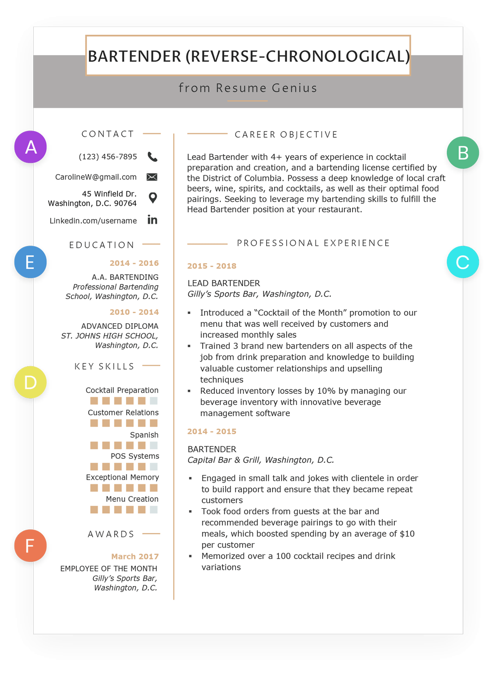 bartender resume