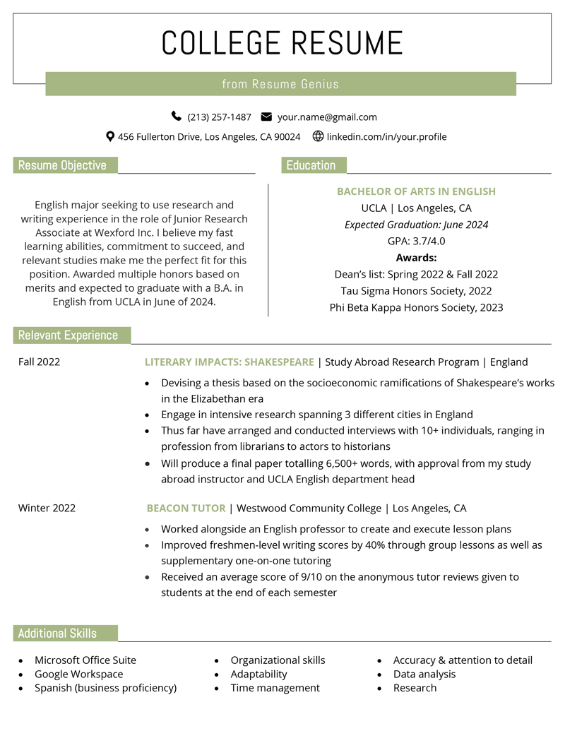 College Student Resume Example (With Tips And Template)