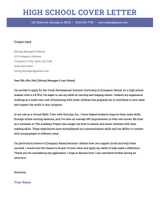 A high school cover letter example with a pink header and icons for the applicant's contact information
